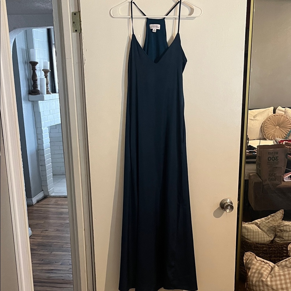 Elegant Dark Turquoise Slip Dress w/ Pockets